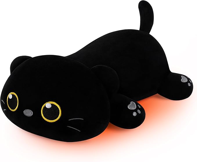 1.8lb Black Cat Stuffed Animals Plush Microwavable Heating Pad-14'' Black Cat Heating Pads for Cramps &Period Pain Relief, Heatable & Coolable Stuffed Animals Bedtime Birthday Gift for Women Kids