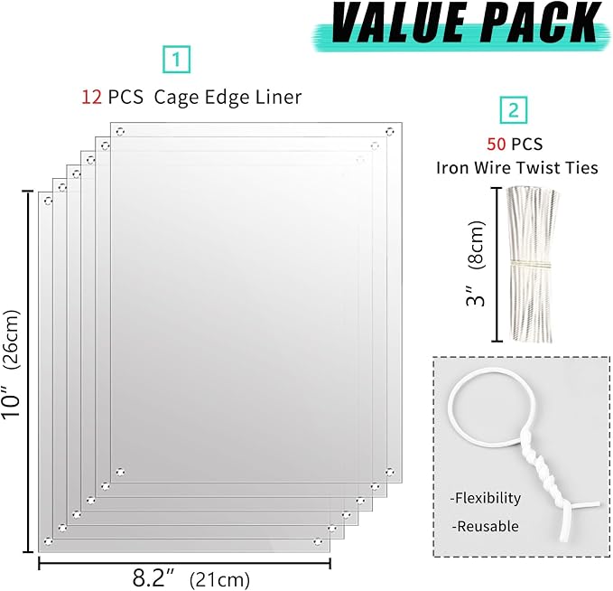 Oncpcare 12 Pack Rabbit Cage Urine Guard 10'' x 8.2'' Pet Plastic Splash Guard Panels Liner Protection Clear Edge Liner Guinea Pig Side Lining Bird Cage Protector from Cats
