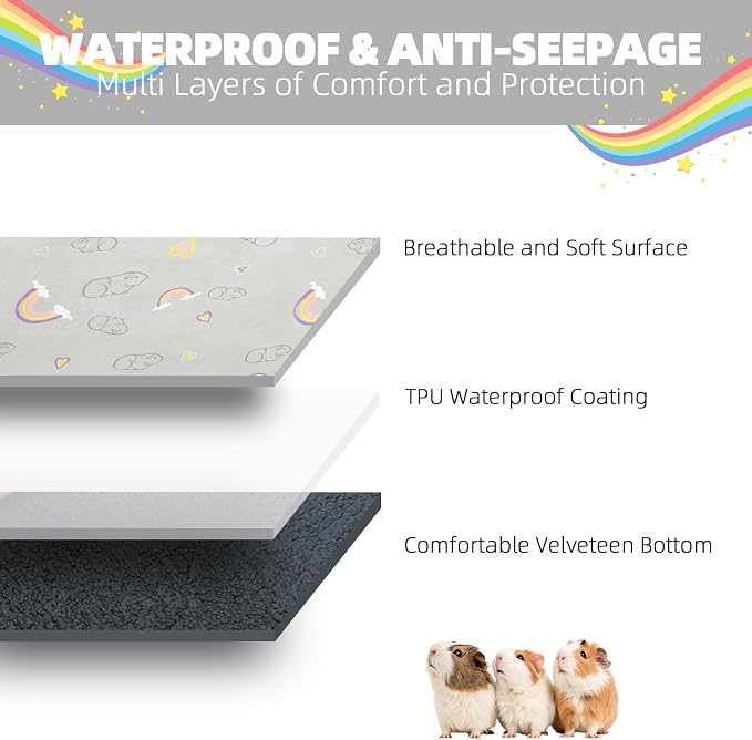 Homimp 2 Pack Guinea Pig Cage Liners, Washable Small Animal Bedding,Waterproof Reusable & Anti Slip Guinea Pig Pee Pad Fast and Super Absorbent Mat for Small Animal Rabbit Bunny Hamster,Grey 24"x47"