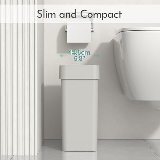 ELPHECO Bathroom Trash Can with Lid 2.5 Gallon Motion Sensor Slim Garbage Can Small Touchless Trash Bin 9.5 Liter Smart Waste Basket for Bedroom, Living Room, Toilet (Grey)