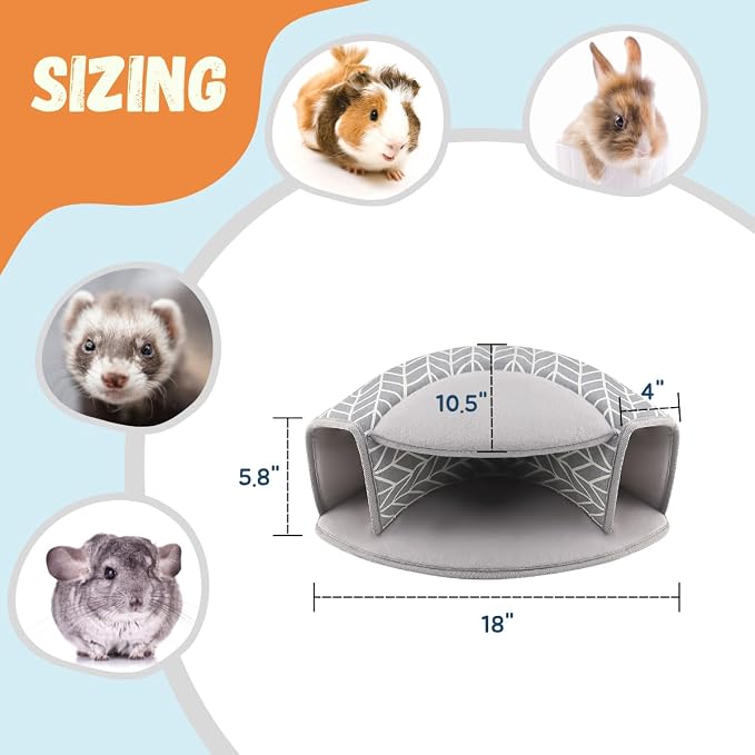 Guinea Pig Hideout, Interactive Guinea Pig Tunnel Bed, Washable | Small Animal Tubes Toys Cage Accessories for Ferret Bunny Chinchilla