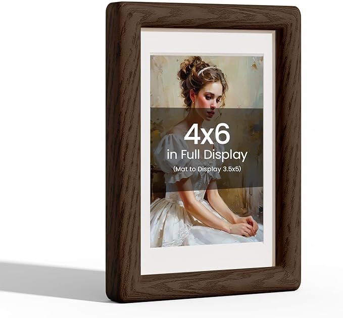 4x6 Picture Frame Natural Oak Wood From California-USA Walnut Color Finished Frame with Real Tempered Glass,Handcrafted 4 x 6 Photo Frames Matted to 3.5x5,Family,Graduation Picture Table & Wall