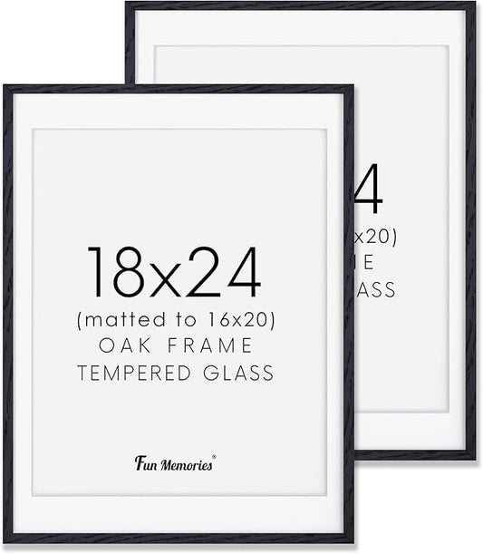 Black 18x24 Picture Frame, Large 18 by 24 Poster Frames Set of 2, Natural Oak Wood Frame 18 x 24 with Tempered Glass, 18x24 Black Wood Frames, 18"x24" Art Frame