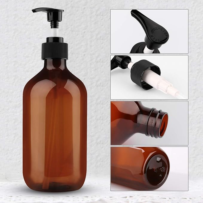 Yebeauty Empty Pump Bottle Dispenser, 17oz/500ml Lotion Soap Shampoo Pump Bottles Large Brown Bottle with Pump Plastic Refillable Containers Pack of 2