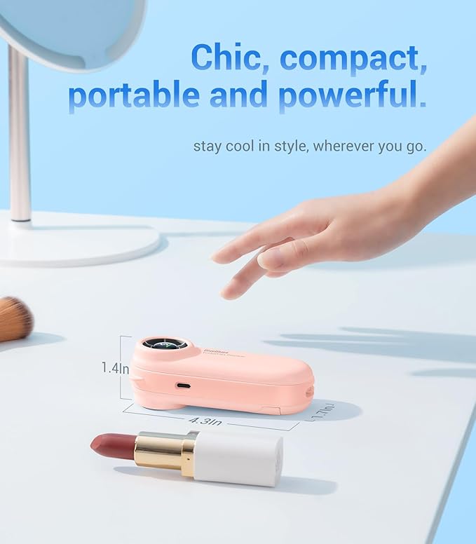 Diveblues Handheld Portable Turbo Fan, 4000mAh USB Rechargeable Pocket Fan, Up to 16 Hours, Hand Fan with 5 Speeds Powerful Cooling for Travel/Summer/Outdoor/Lash/Purse