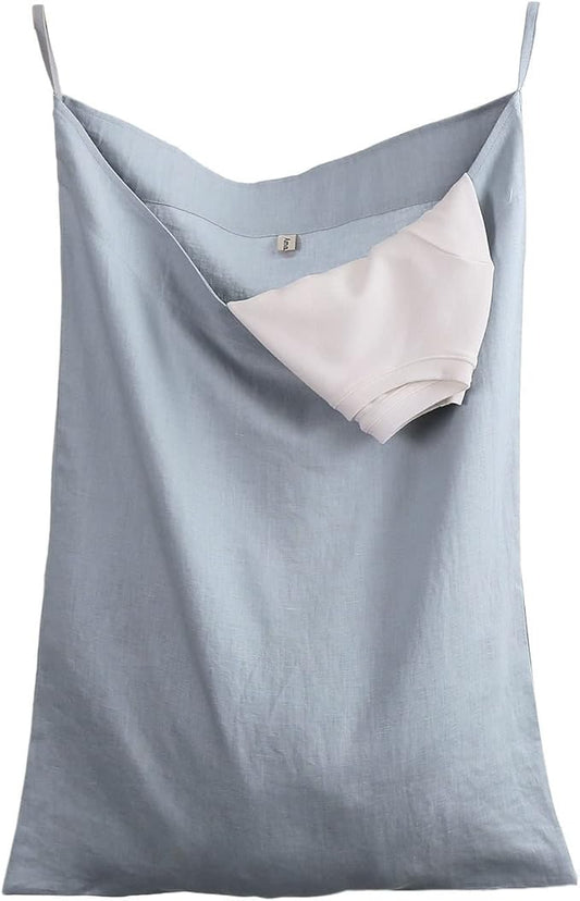 Amazhiyu Pure Linen Over The Door Laundry Hanging Hamper Bag for Holding Dirty Clothes and Saving Space Dusty Blue