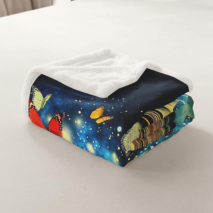 Feelyou Colorful Butterfly Fleece Throw Blanket Twin 60"x80" Kids Library Book Sherpa Blanket Plush Fuzzy for Bed Couch Chair Living Room, Reading Bed Blanket Room Decor