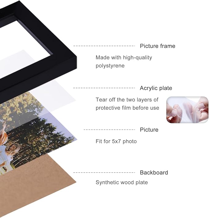 Double Vertical 5X7 Hinged PS Family Picture Frame Collage For Desktop or Tabletop (Black 57X2)