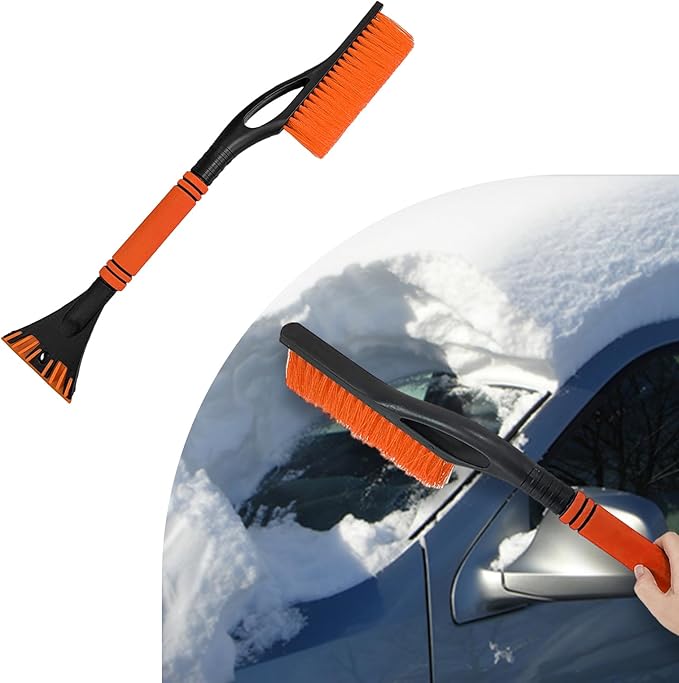 24 Inch Car Snow Scraper and Brush, Detachable Scratch Free Ice Scraper with Ergonomic Foam Grip, Universal Winter Snow Removal Tool for Car Windshield Window (Orange)