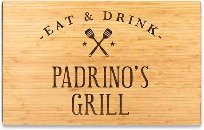 Andaz Press Large Bamboo Wood BBQ Cutting Board Gift, 17.75 x 11-inch, Padrino's Grill, 1-Pack, Laser Engraved Serving Chopping Board Christmas Birthday Chef Kitchen Ideas
