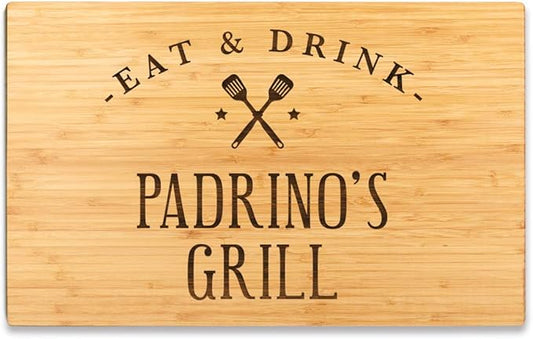 Andaz Press Large Bamboo Wood BBQ Cutting Board Gift, 17.75 x 11-inch, Padrino's Grill, 1-Pack, Laser Engraved Serving Chopping Board Christmas Birthday Chef Kitchen Ideas