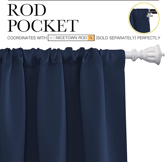 NICETOWN Curtains Blackout Draperies - Home Fashion Thermal Insulated Solid Drape Panels for Kid's Room, Privacy Window Dressing (Navy, 1 Pair, 42 inches x 45-Inch)