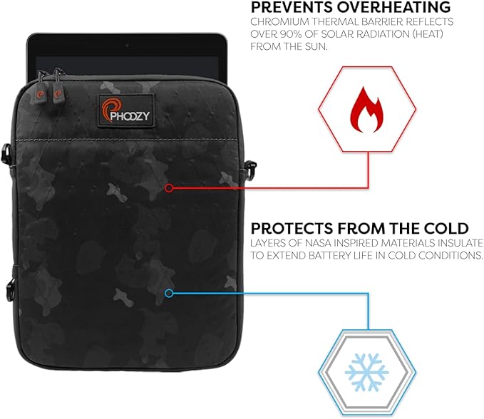 PHOOZY Insulated Thermal Sleeve for Laptops, iPads, MacBooks & Similar Sized Tablets or Laptops up to 13" - Patented NASA Thermal Technology Extends Battery Life in The Cold (Black CAMO)