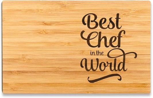 Andaz Press Laser Engraved Small Bamboo Wood Cutting Board, 9.5 x 6-inch, Best Chef in the World, 1-Pack Grandma's Kitchen Gift