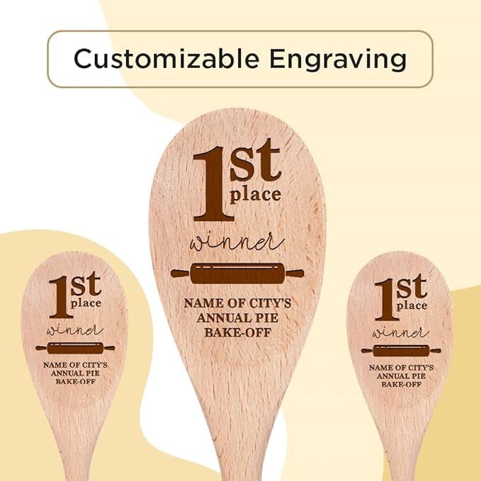1st, 2nd and 3rd Place Winner-14 Inch Kitchen Spoons Set of 3, Personalized Custom Engraved in USA, Wooden Cooking Utensils, Chili Cook Off Showcase Party Prizes Contest Favor (Baking)
