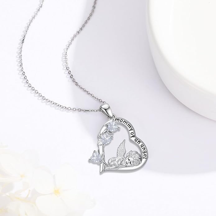Miscarriage Necklace Gifts for Mothers 925 Sterling Silver Mommy of An Angel Pendant Memorial Jewelry Loss of Pregnancy Sympathy Gifts for Women