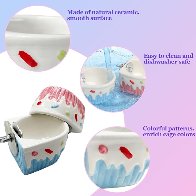 2 PCS Hamster Food Bowl Ceramic Hamster Food Water Dish Feeder | Cage Accessories,for Mice Hedgehog Gerbil,Hamster Water Bowl,Hamster Food Bowl,Hamster Feeder