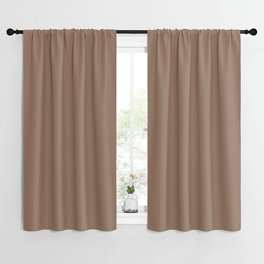 NICETOWN Kitchen Window Blackout Curtains - Window Treatment Thermal Insulated Rod Pocket Small Blackout Draperies/Drapes for Bedroom/Kitchen (Cappuccino, Set of 2, 42 inches Wide by 54 inches Long)