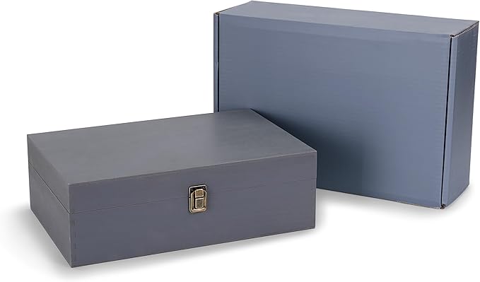 makerflo XL Grey Pine Wood Memory Box with Black Felt Inside, Hinged with Clasp, Keepsake Wooden Box Ideal for Craft and Personalization (Laser Engraving, Epoxy, UV DTF, and Vinyl) – Pack of 1