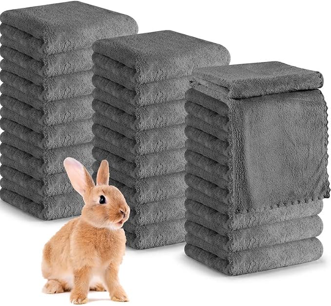 Newwiee 24 Pcs Guinea Pig Fleece Bedding Blankets Bulk Washable Small Animal Fleece Cage Liners Pet Wash Cloth Sleeping Mat Cover for Hamster Chinchilla Rabbit Hedgehog (14 x 30 Inch,Gray)