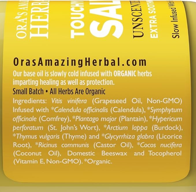 Ora's Amazing Herbal Touchy Skin Salve, Eczema Cream for Kids and Adults, Natural Sensitive Skin Treatment, Itch Cream, Calendula Ointment, 4 oz