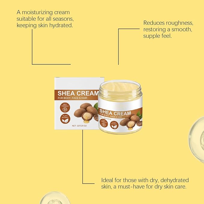 Pure Organic Shea And Butter Raw Cream, Unrefined Whipped Shea Butter to Make Lotion for Hair & Body, Long-Lasting Hydration for All Skin, 8 OZ