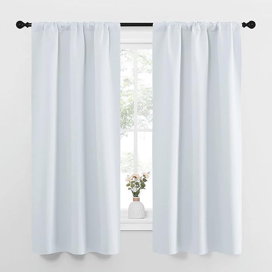 NICETOWN Greyish White Window Curtain Panels - Thermal Insulated Rod Pocket Room Darkening Curtain Sets for Bedroom (2 Panels, 34 by 63)