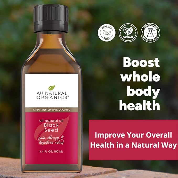 Au Natural Organics Black Seed Oil - USDA Certified Organic Black Seed Oil (Nigella Sativa) Cold Pressed for Supplements, Hair Growth, Strengthen Immunity, Digestive Health & Brain Support - 3.4 Oz