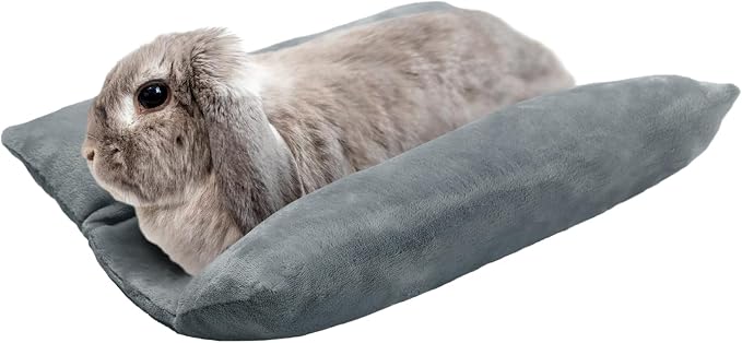 MEWTOGO 15.7" x 14" Bunny Bed for Rabbit Cage, Thickened & Soft | Prevent Sore Hocks Plush Mat with Cotton Lounger Pillows, Small Animal Flop Mat for Hutch Sleeping Indoor, Gray