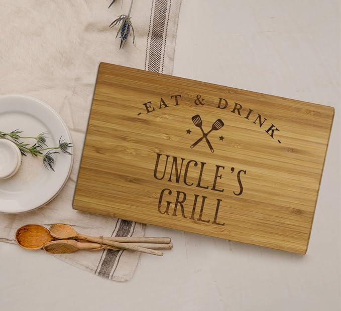 Andaz Press Large Bamboo Wood BBQ Cutting Board Gift, 17.75 x 11-inch, Uncle's Grill, 1-Pack, Laser Engraved Serving Chopping Board Christmas Birthday Chef Kitchen Ideas