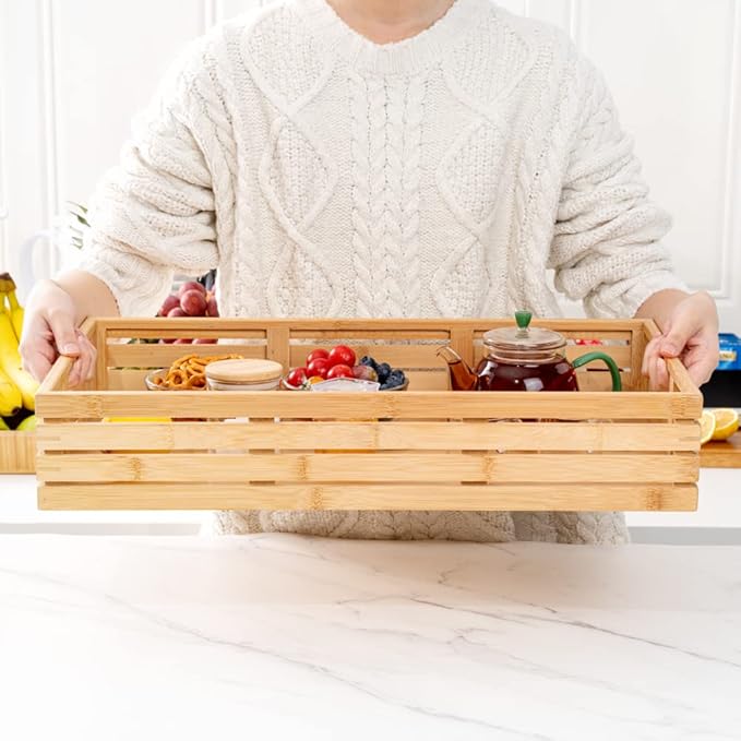Restaurantware-20.75 x 13 x 3.75 Inch Breakfast Tray, 1 Rectangle Tray With Handles - Pallet Design, Chip-resistant, Bamboo Butler Holding Serving Tray, Shatterproof, For Meals, Snacks, And Beverages