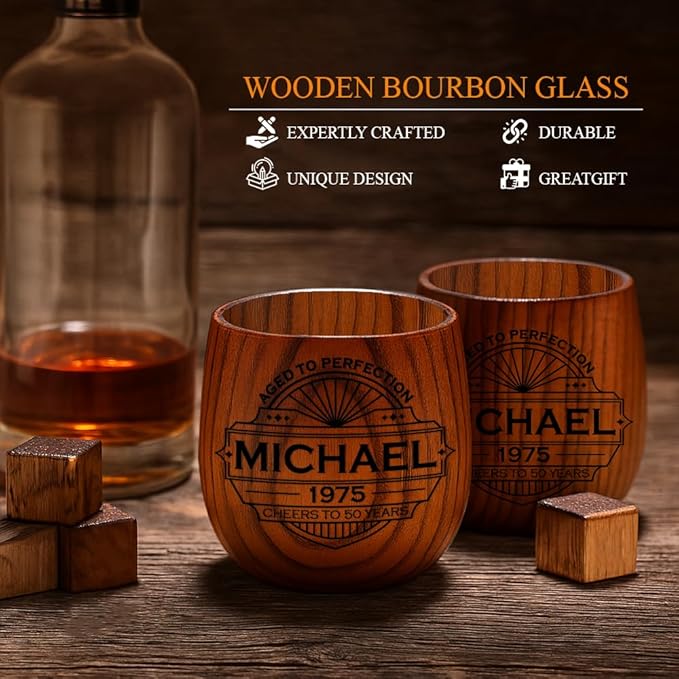 Personalized Wooden Whiskey Glass – Custom Bourbon Tumbler Old Fashioned Cups – Charred Bourbon Cup for Men, Dad, Husband, Brother, Boss – Groomsmen, Birthday, Retirement Gift (Retirement Gift)