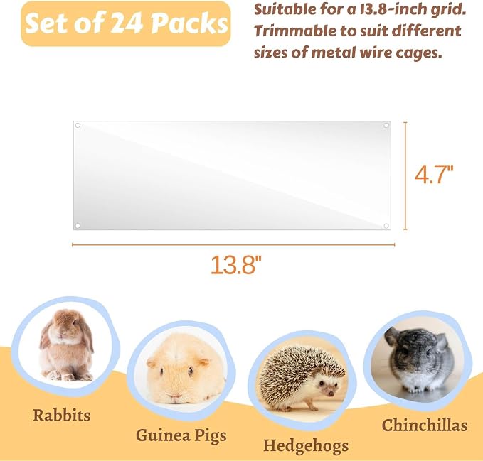 12 Pcs Cage Guard 11.8"x4.7" with Zip Ties Scatter Guard Clear | Cage Liner Flexible Side Lining for Rabbit Guinea Pig C&C Metal Wire Playpen