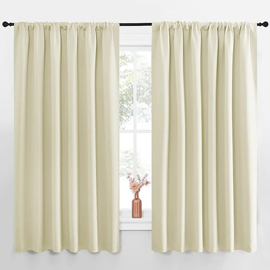 NICETOWN Blackout Curtains for Bedroom, Home Decorations Thermal Insulated Solid Rod Pocket Blackout Drapes for Cafe (Beige, One Pair, 70 x 63-inch)