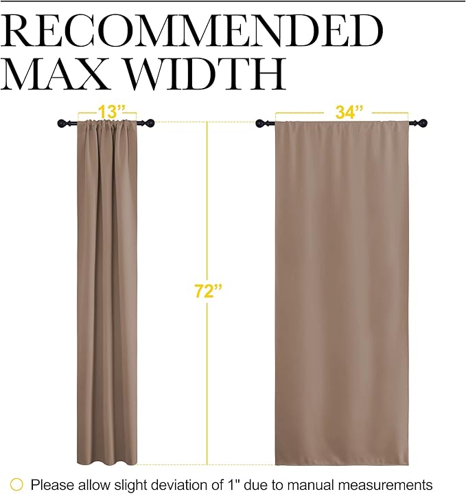NICETOWN Kitchen Window Blackout Curtains - Window Treatment Thermal Insulated Rod Pocket Small Blackout Draperies/Drapes for Bedroom/Kitchen (Cappuccino, Set of 2, 34 in x 72 in (W x L)