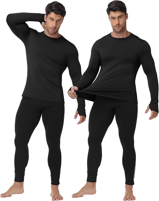 Moozava Mens Thermal Long Sleeve Shirt Fleece Lined Compression Base Layer Top Cold Weather Gear Hunting Athletic Undershirt