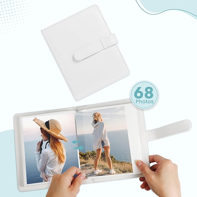 Lifting Photo Album 4x6 with 68 Pockets，Premium Vegan Leather Cover Small Photo Album Book，Mini Picture Album for Family Birthday Anniversary Baby Vacations (White)