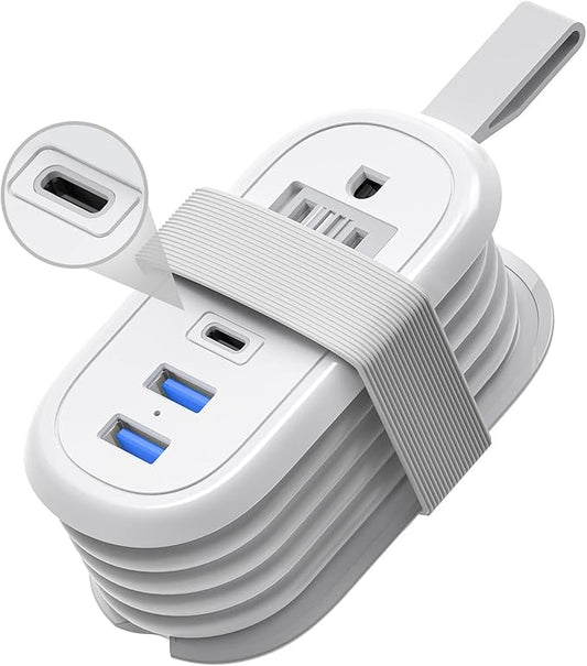 BEVA Travel Power Strip with USB C Ports, PD 20W Fast Charge 2 Outlets 3 USB Ports, 4 FT Travel Flat Plug Extension Cord, Non Surge Protector for Cruise Ship Travel Essentials(PD20W Charge White)