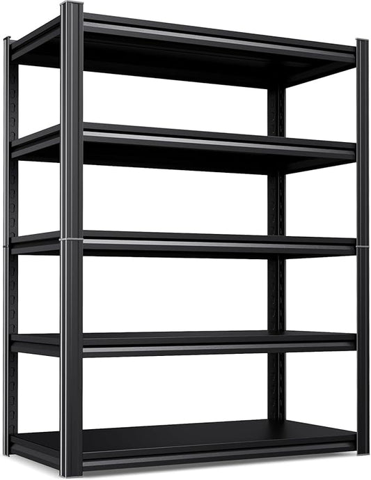46" W Heavy Duty Garage Shelving - 5 Tier Metal Storage Shelves (2500 LBS Total Capacity), Adjustable Steel Utility Rack for Pantry, Warehouse, Basement, Shop - 71.2" Hx46 W x 20" D,Black