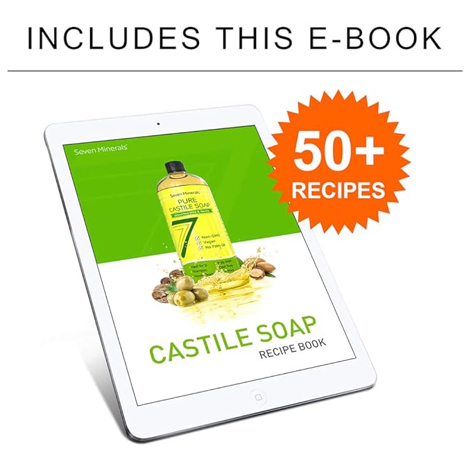 Seven Minerals Pure Castile Soap, Sweet Orange 16oz - No Palm Oil, GMO-Free - Gentle Liquid Soap For Sensitive Skin & Baby Wash - All Natural Vegan Formula with Organic Carrier Oils
