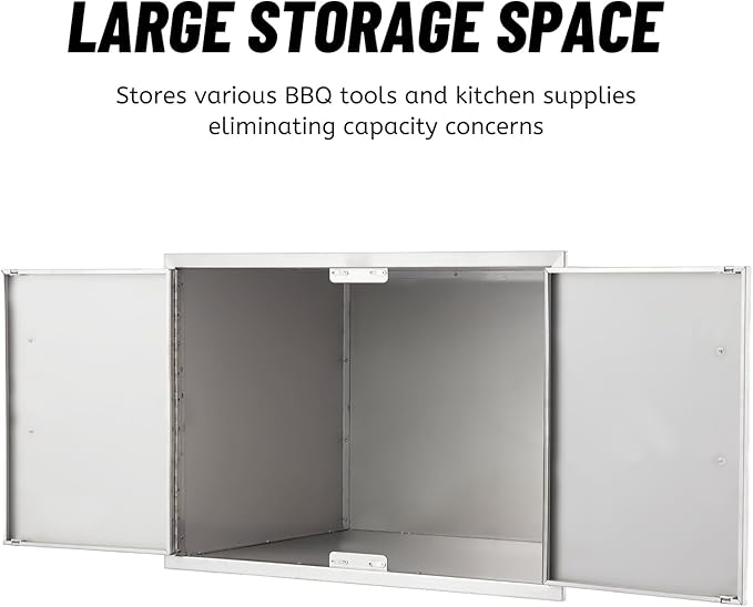 Stainless Steel Outdoor Kitchen Cabinet, Double Door Dry Storage Pantry for BBQ Island, Patio Grill Station, 30" W x 21" H x 21" D