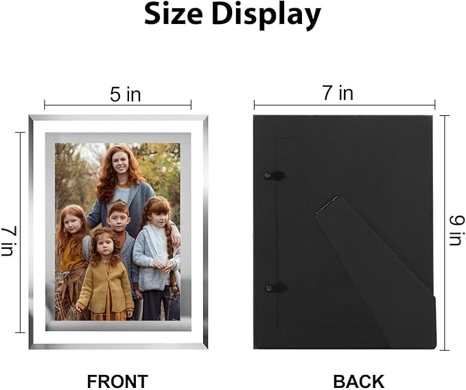 5x7 Picture Frames Silver - Set of 4, HD Real Glass 5 by 7 Photo Frame Mirrored Edge Great Gift, for Tabletop Display, Wedding Birthday Christmas Day Gifts (5 x 7, Silver)