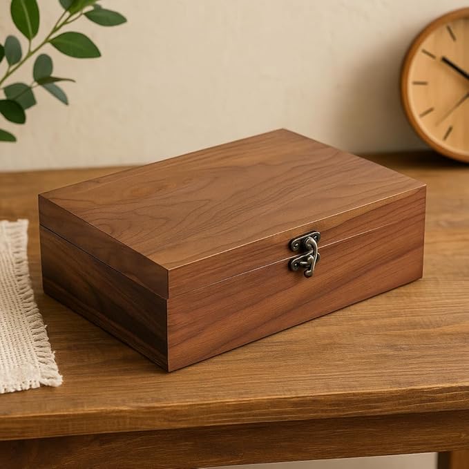 Walnut Wood Storage Box – Handcrafted Organizer for Jewelry, Watches, Keepsakes– 11"x7"x3.1" Multipurpose Storage Box