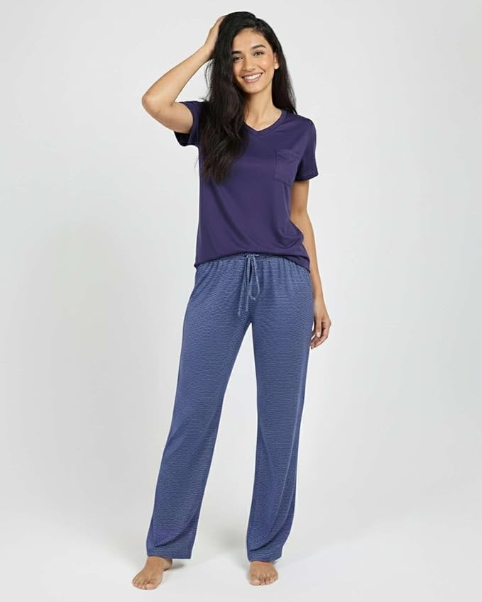 Real Essentials 2 Pack: Women's Comfy Pajama Sets - Short & Long Sleeve Ladies Loungewear Sleepwear PJs (Available In Plus)