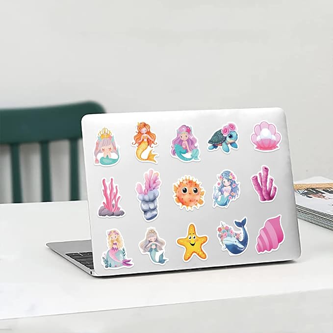 50Pcs Mermaid Sticker, Cute Marine Organism Stickers for Kids Teens Adults, Vinyl Cartoon Pink Animals Decals Kawaii Sticker for Decor Water Bottles Laptops Guitar Scrapbook (Mermaid)