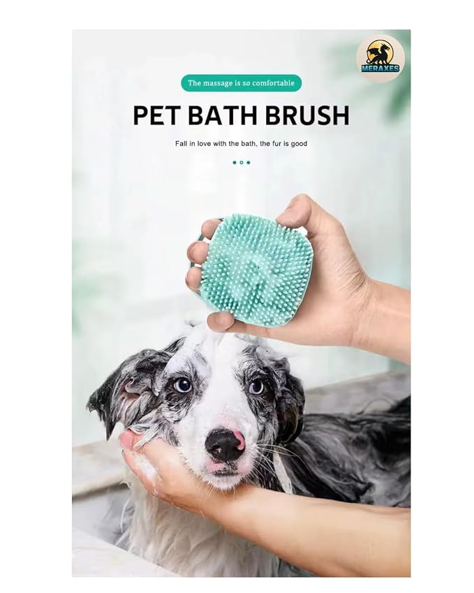 MERAXES Pet Grooming Bath Brush with Soap Dispenser – Soft Silicone Massage Bristles for Dogs & Cats, Gentle Deshedding & Deep Cleaning for Long or Short Hair – BLU