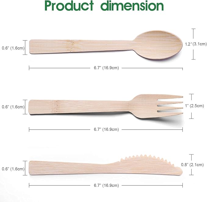 Bamboo Utensils Set Disposable-150PK 6.7” (60 Forks 60 Knives 30 Spoons) Eco Friendly Natural Biodegradable Compostable Bamboo Cutlery Travel Disposable Knives Spoons and Forks Set