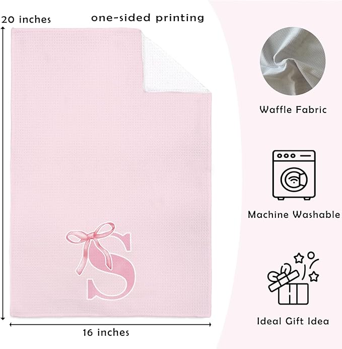 Monogrammed Initial S Hand Towels for Bathroom, Personalized Gifts for Women Girls Birthday Christmas, Coquette Preppy Pink Bows Waffle Kitchen Dish Tea Towels with Initial, 16x24 Inch