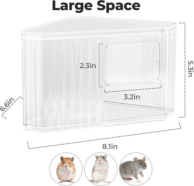 mini&moe Hamster Sand Bath Container - Small Animal Bathroom Shower Room Large Space Corner Digging Box with Cleaning Scoop Rat Dust Bath House for Guinea Pig, Hedgehog, Gerbil