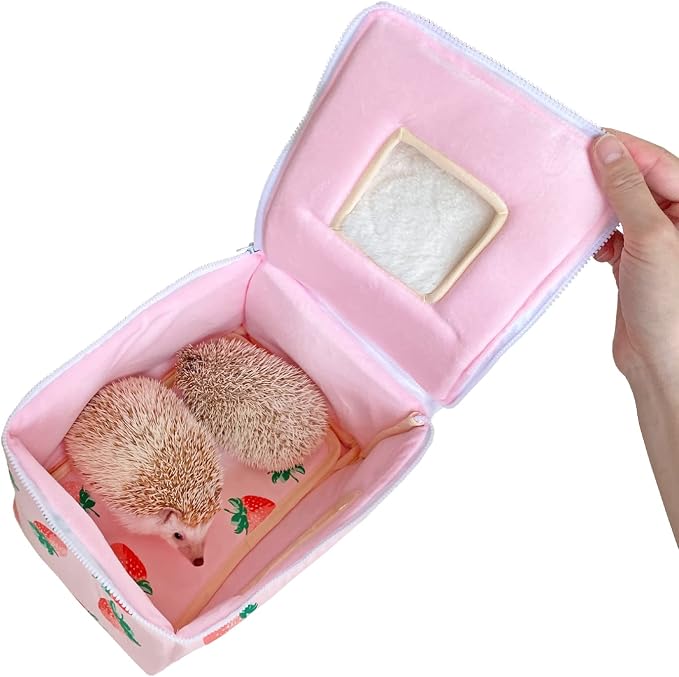Handmade Portable Sleeping Bag Pouch House Hideout Cave Habitat for Hedgehog Bed Guinea Pig Ferret Squirrel Small Animal Bed Nest House Cage Forest Hidey Curtain (Pink)